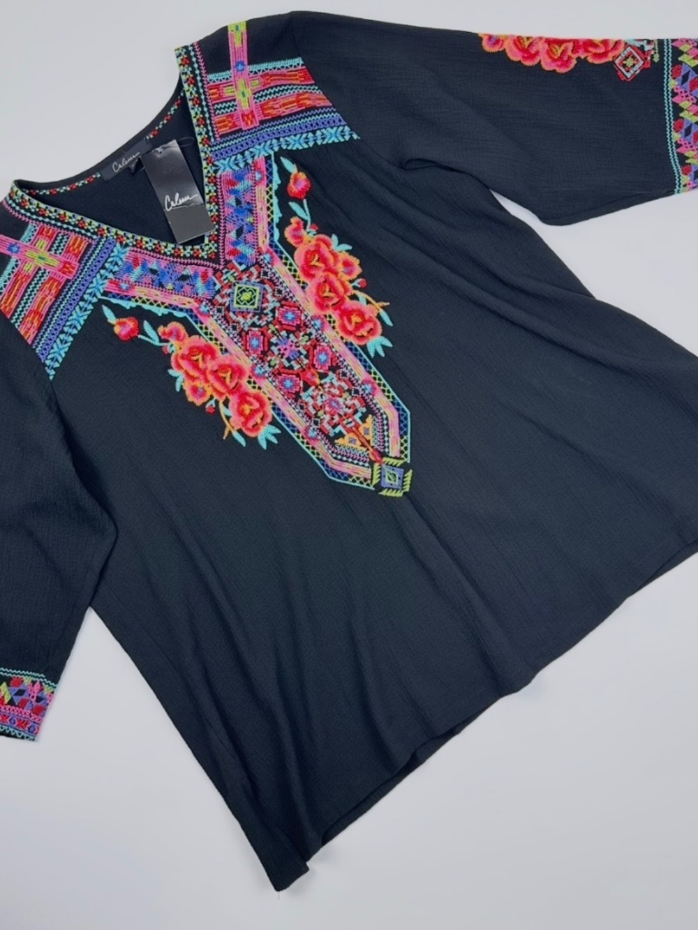 CALESSA BLACK MULTI COLOR EMBROIDERED BLOUSE - Picture 3 of 7